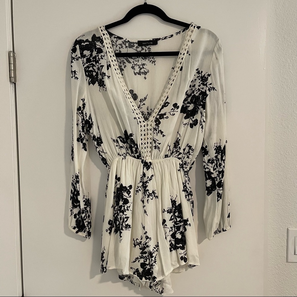 Cream and black floral romper